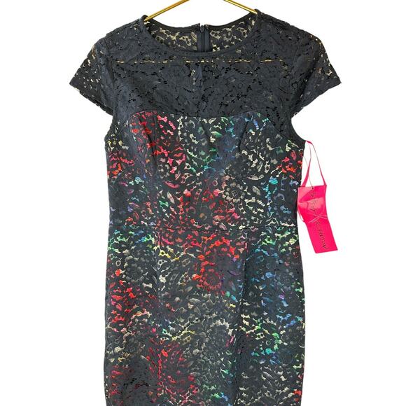 NWT Betsey Johnson Lace Overlay Floral Sheath Dress Navy Floral Women's Size 8 - Picture 3 of 13